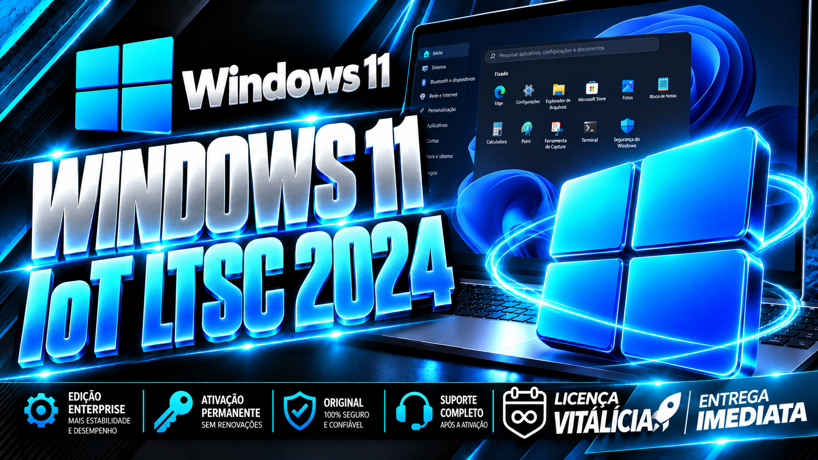 Windows 11 IoT Enterprise LTSC 2024 - Chave Vitalícia (1 PC)