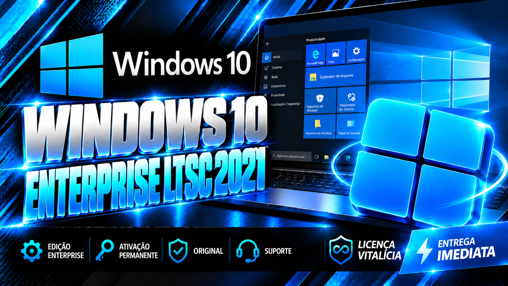 Windows 10 Enterprise LTSC 2021 - Chave Vitalícia (1 PC)