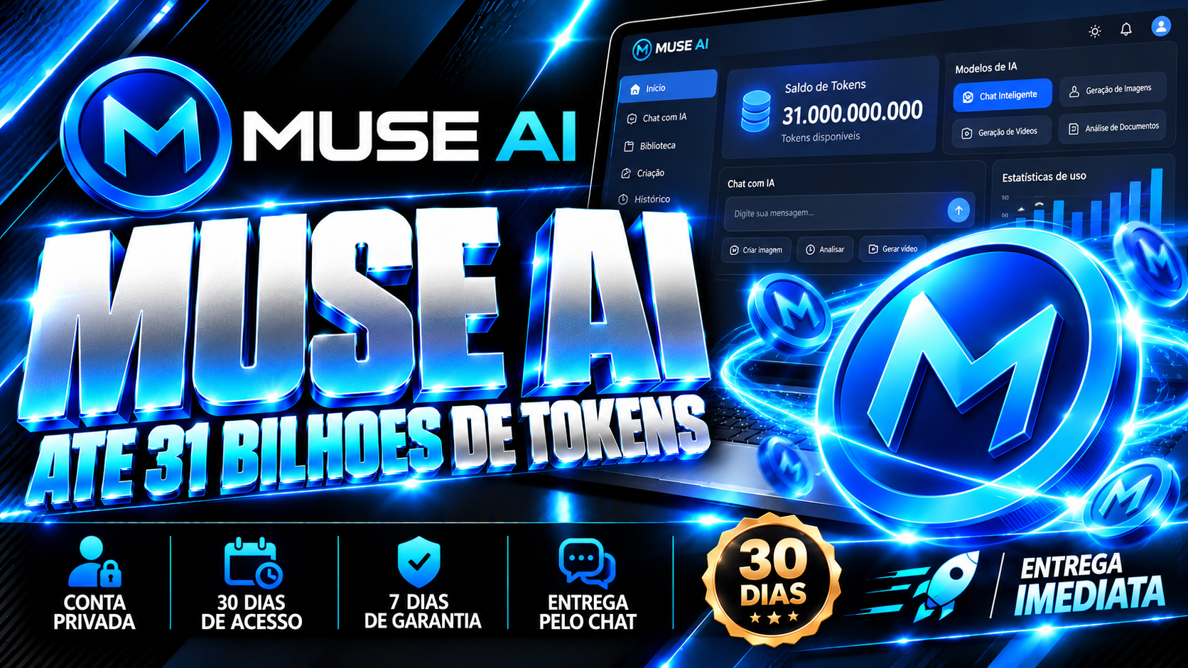MUSE AI 1 a 31 Bilhões de Tokens | Conta 100% Privada