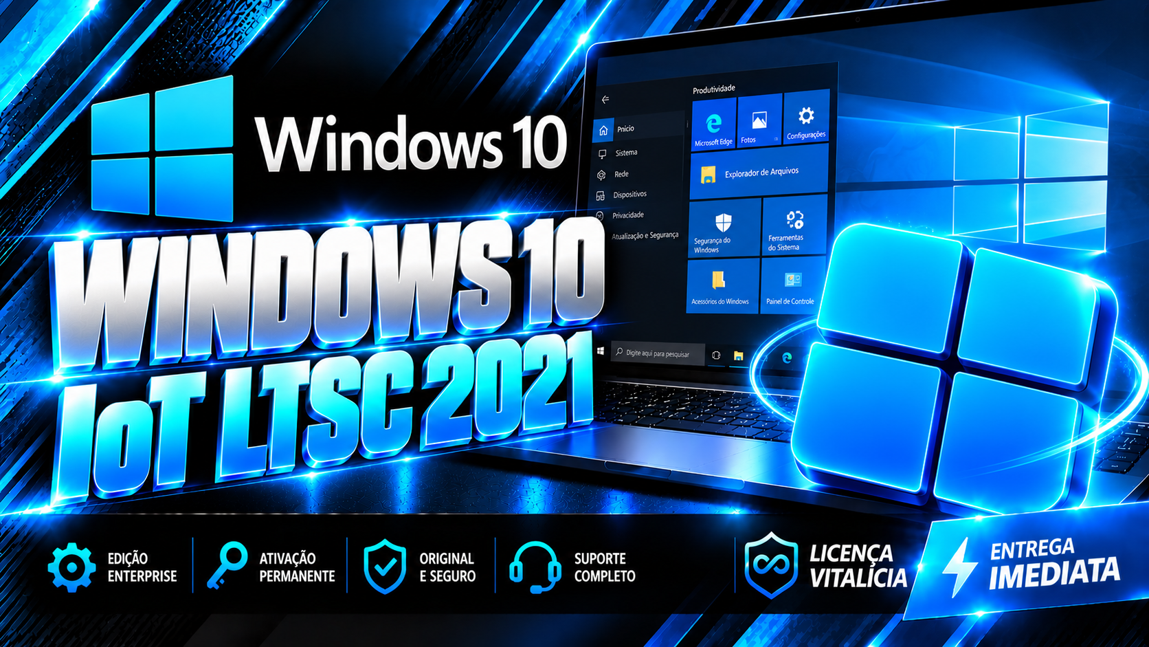 Windows 10 IoT Enterprise LTSC 2021 - Chave Vitalícia (1 PC)
