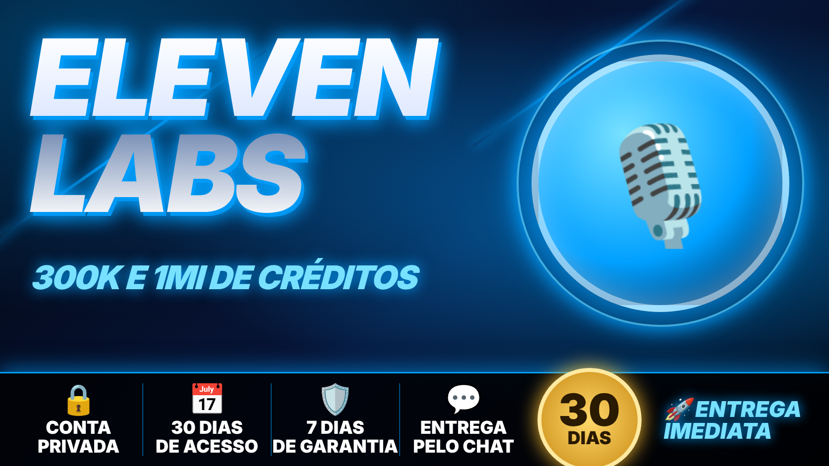 ElevenLabs 300K de Créditos na Sua Conta | 30 Dias | Entrega por Código