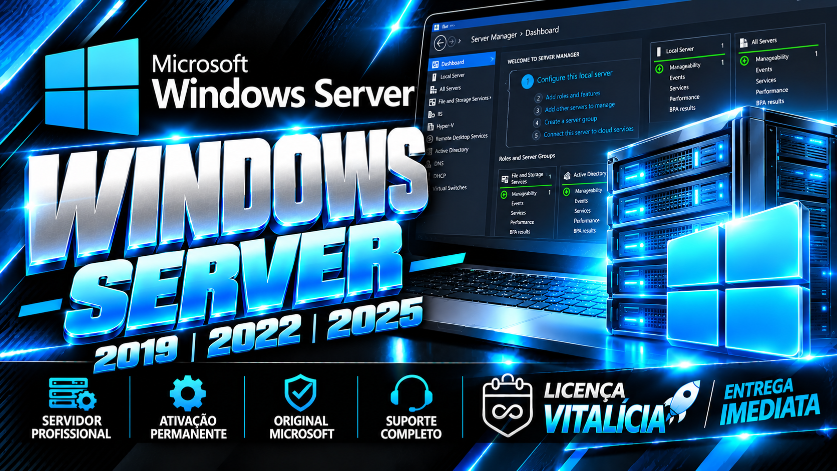 Windows Server 2019/2022/2025 - Chave Vitalícia (1 PC)