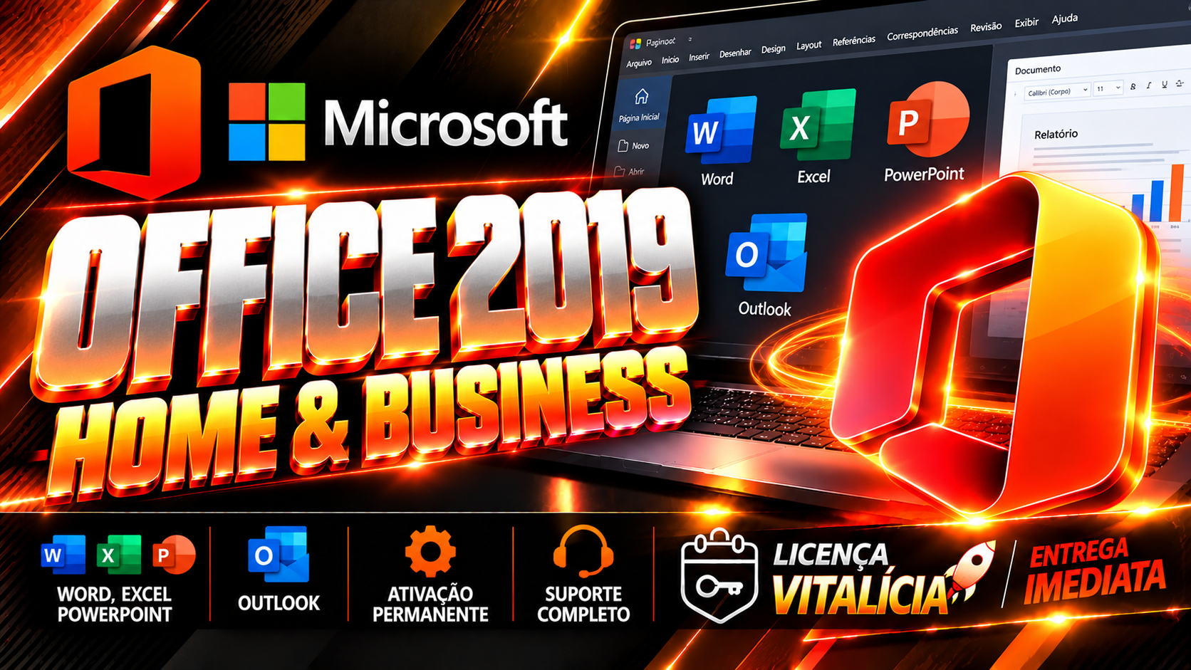 Office 2019 Home and Business - Chave Vitalícia (1 PC)